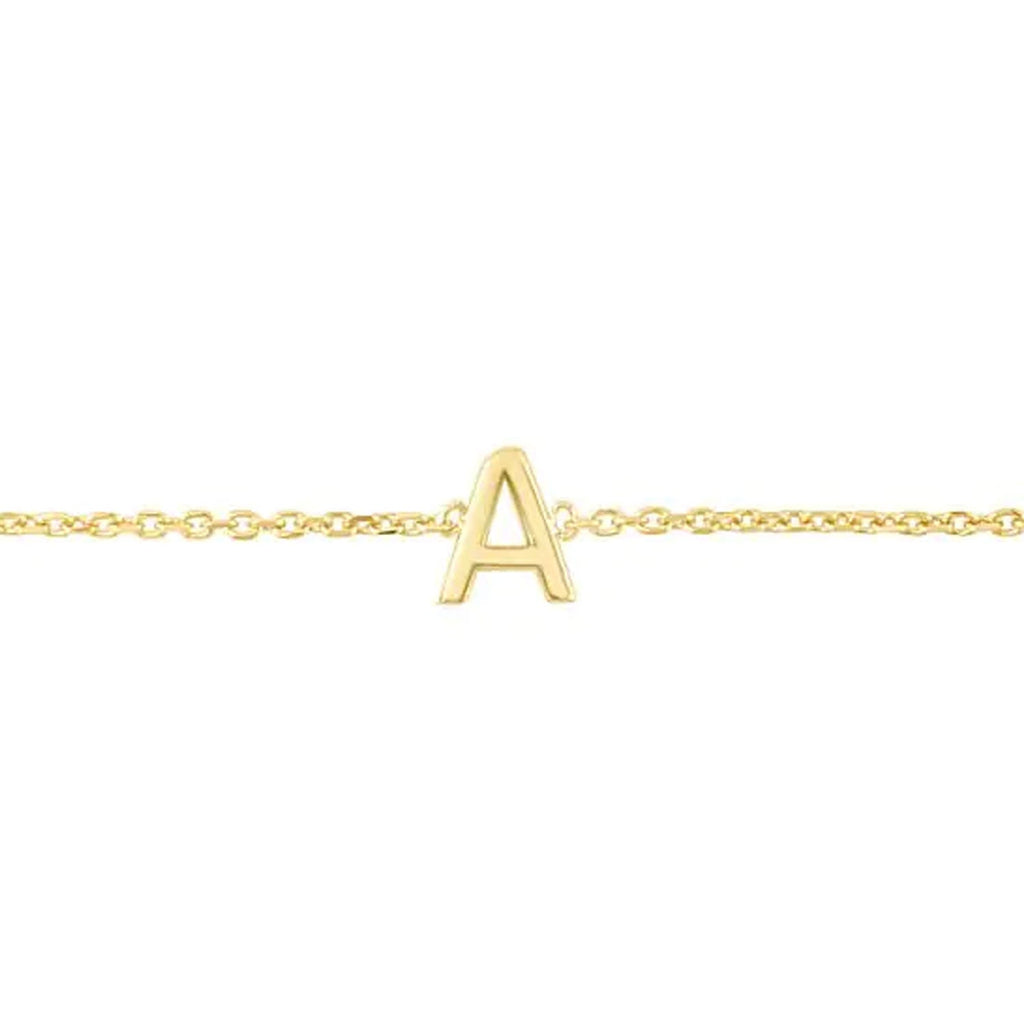 JewelStop 14k Yellow Gold Polished Finish Mini Initial A Bracelet with Spring Ring - 7"