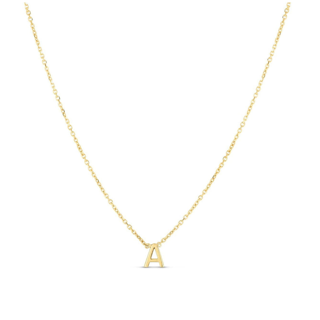 JewelStop 14k Yellow Gold Polished Finish Mini Initial A Necklace with Spring Ring Clasp - 18"