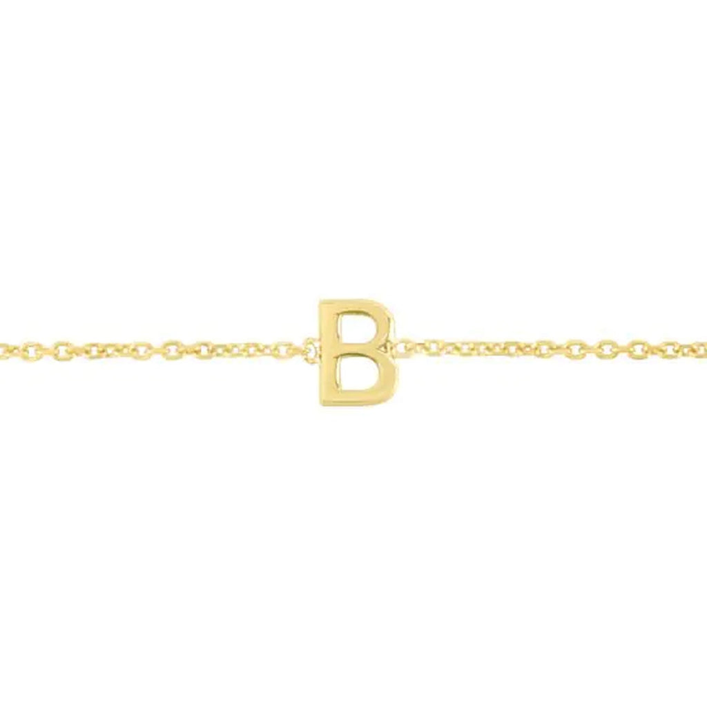 JewelStop 14k Yellow Gold Polished Finish Mini Initial B Bracelet with Spring Ring - 7"