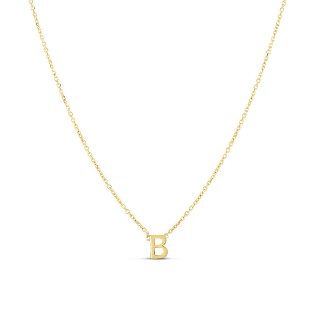 JewelStop 14k Yellow Gold Polished Finish Mini Initial B Necklace with Spring Ring Clasp - 18"