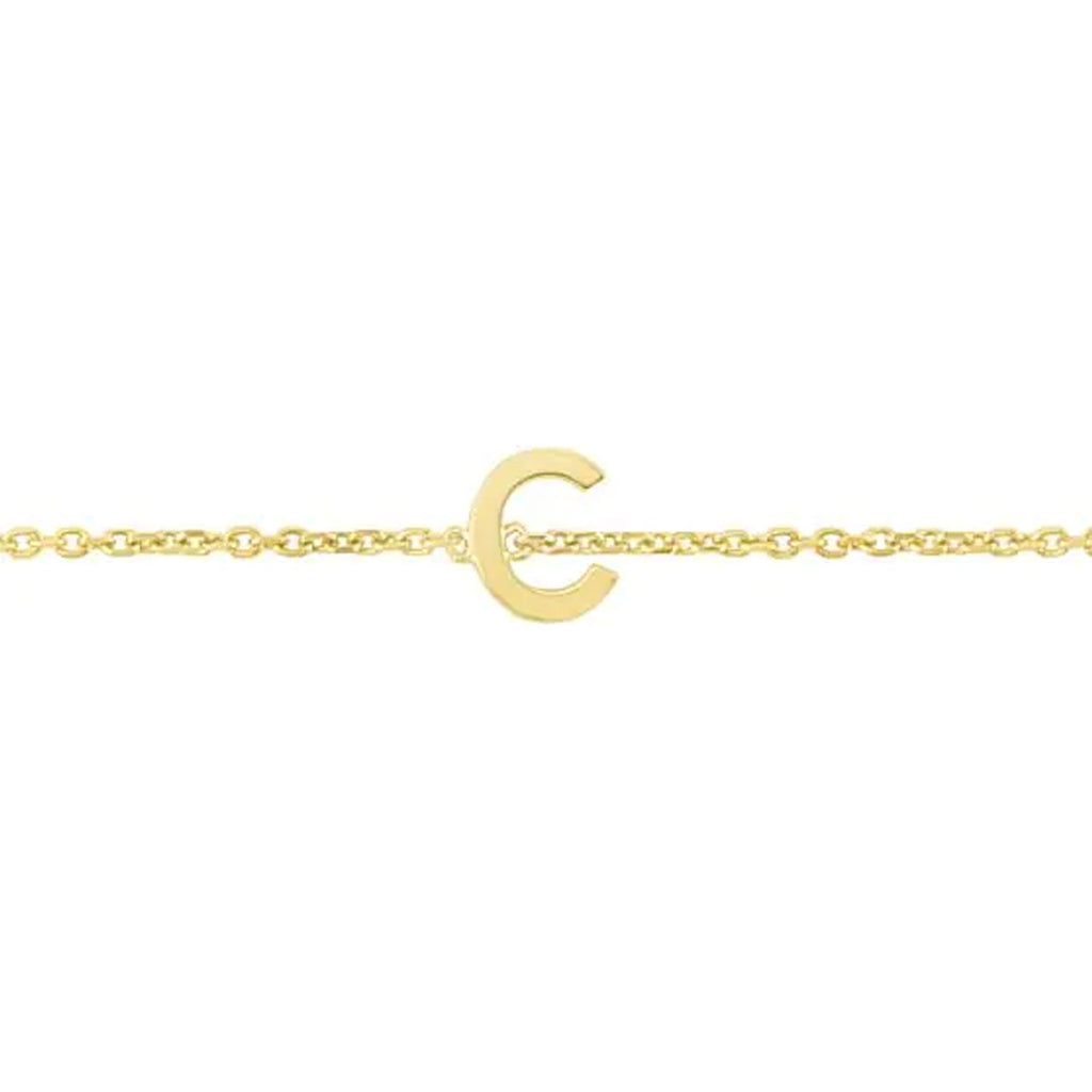 JewelStop 14k Yellow Gold Polished Finish Mini Initial C Bracelet with Spring Ring - 7"