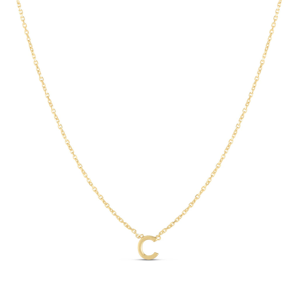 JewelStop 14k Yellow Gold Polished Finish Mini Initial C Necklace with Spring Ring Clasp - 18"