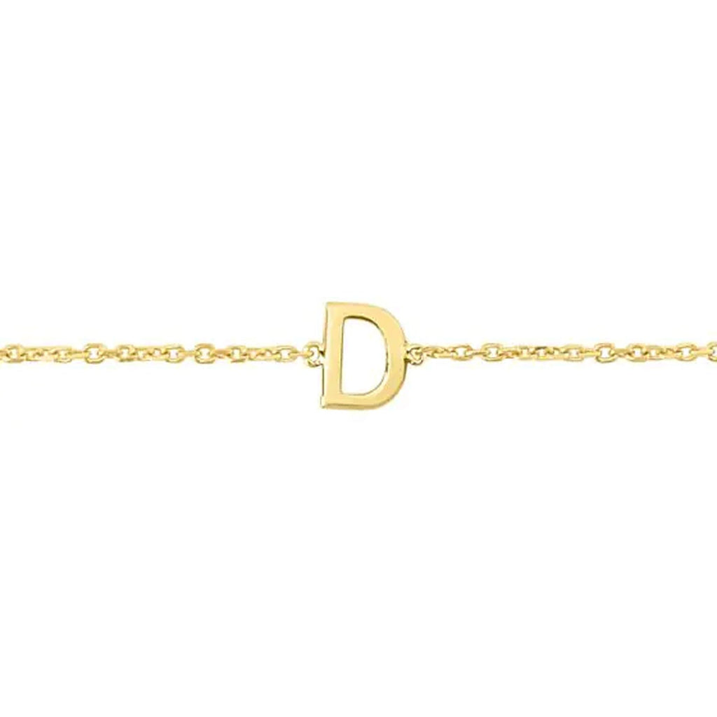 JewelStop 14k Yellow Gold Polished Finish Mini Initial D Bracelet with Spring Ring - 7"