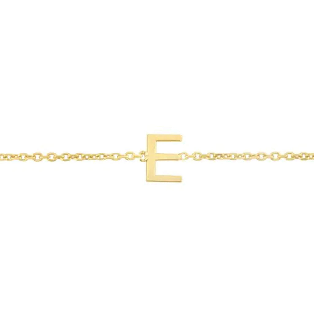 JewelStop 14k Yellow Gold Polished Finish Mini Initial E Bracelet with Spring Ring - 7"