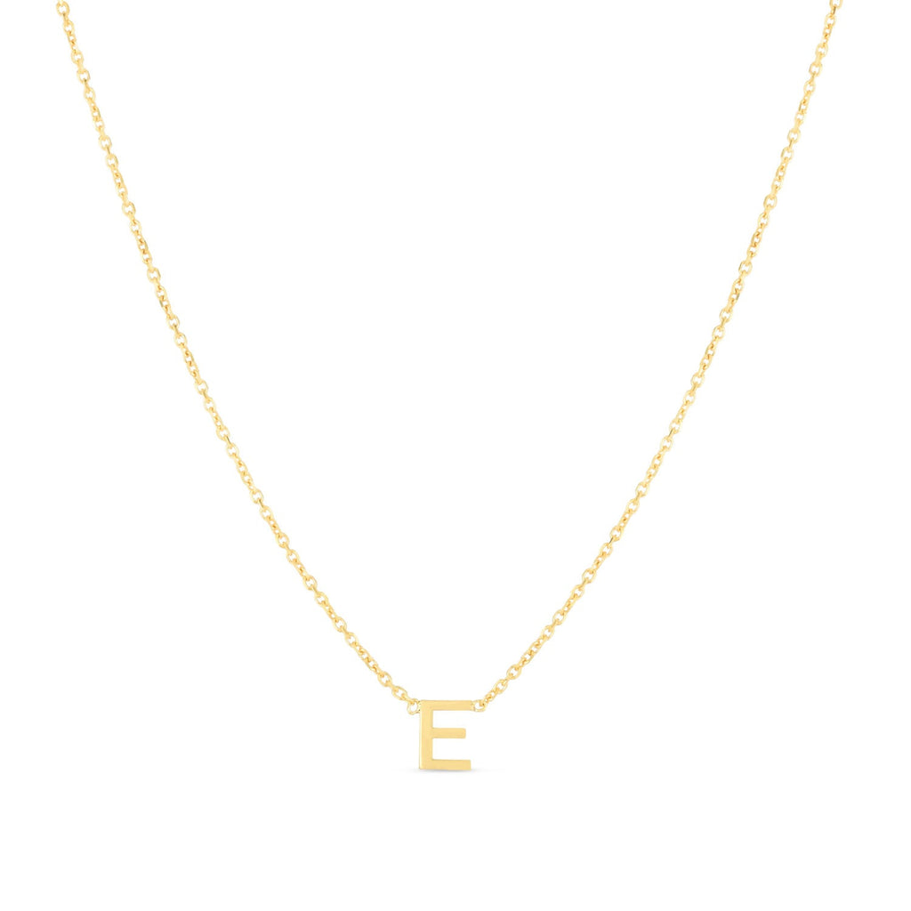 JewelStop 14k Yellow Gold Polished Finish Mini Initial E Necklace with Spring Ring Clasp - 18"