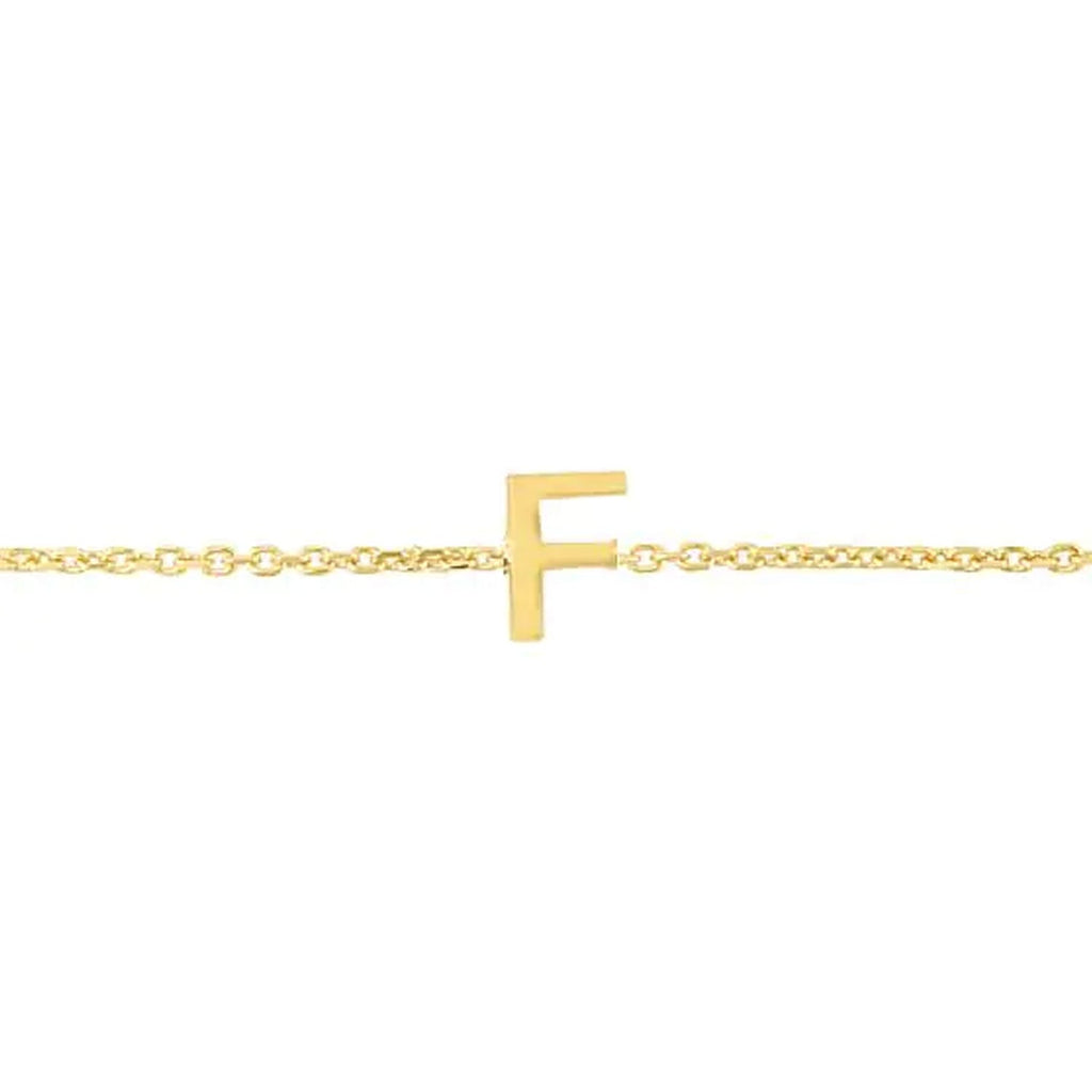 JewelStop 14k Yellow Gold Polished Finish Mini Initial F Bracelet with Spring Ring - 7"