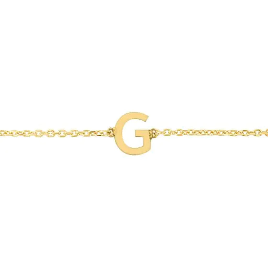 JewelStop 14k Yellow Gold Polished Finish Mini Initial G Bracelet with Spring Ring - 7"