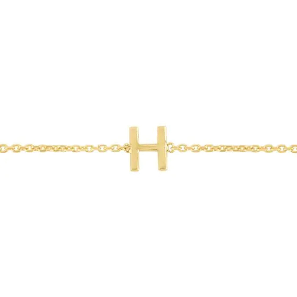 JewelStop 14k Yellow Gold Polished Finish Mini Initial H Bracelet with Spring Ring - 7"