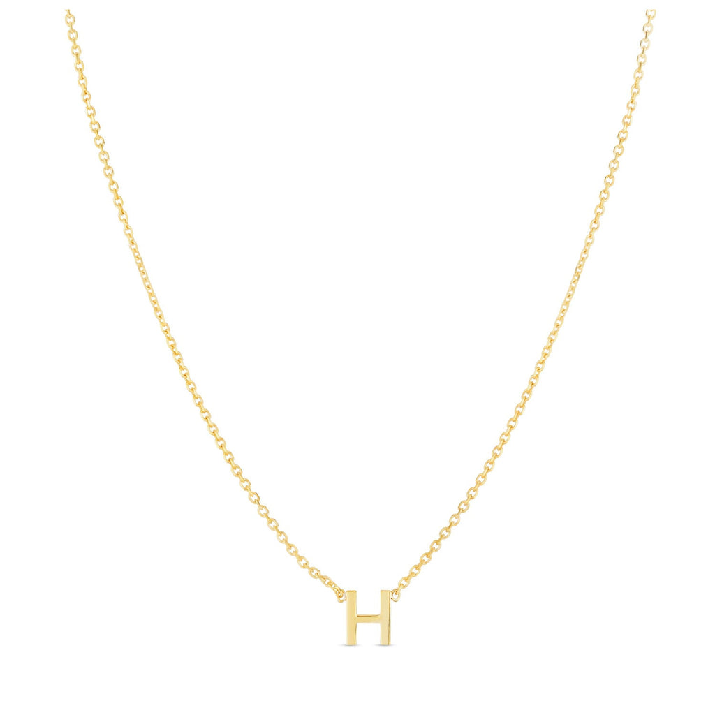 JewelStop 14k Yellow Gold Polished Finish Mini Initial H Necklace with Spring Ring Clasp - 18"