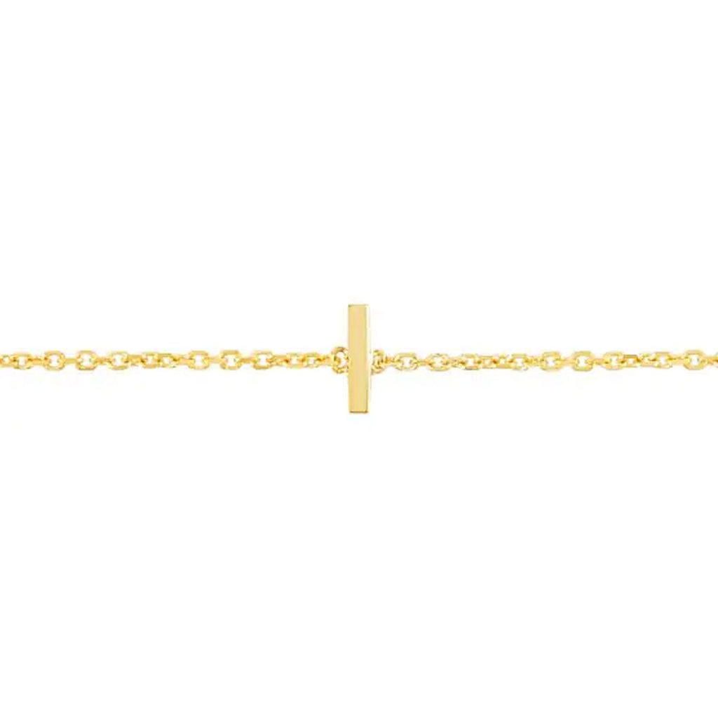 JewelStop 14k Yellow Gold Polished Finish Mini Initial I Bracelet with Spring Ring - 7"