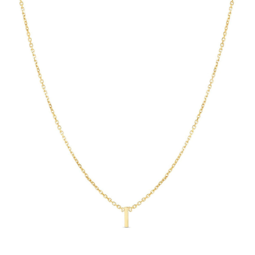 JewelStop 14k Yellow Gold Polished Finish Mini Initial I Necklace with Spring Ring Clasp - 18"