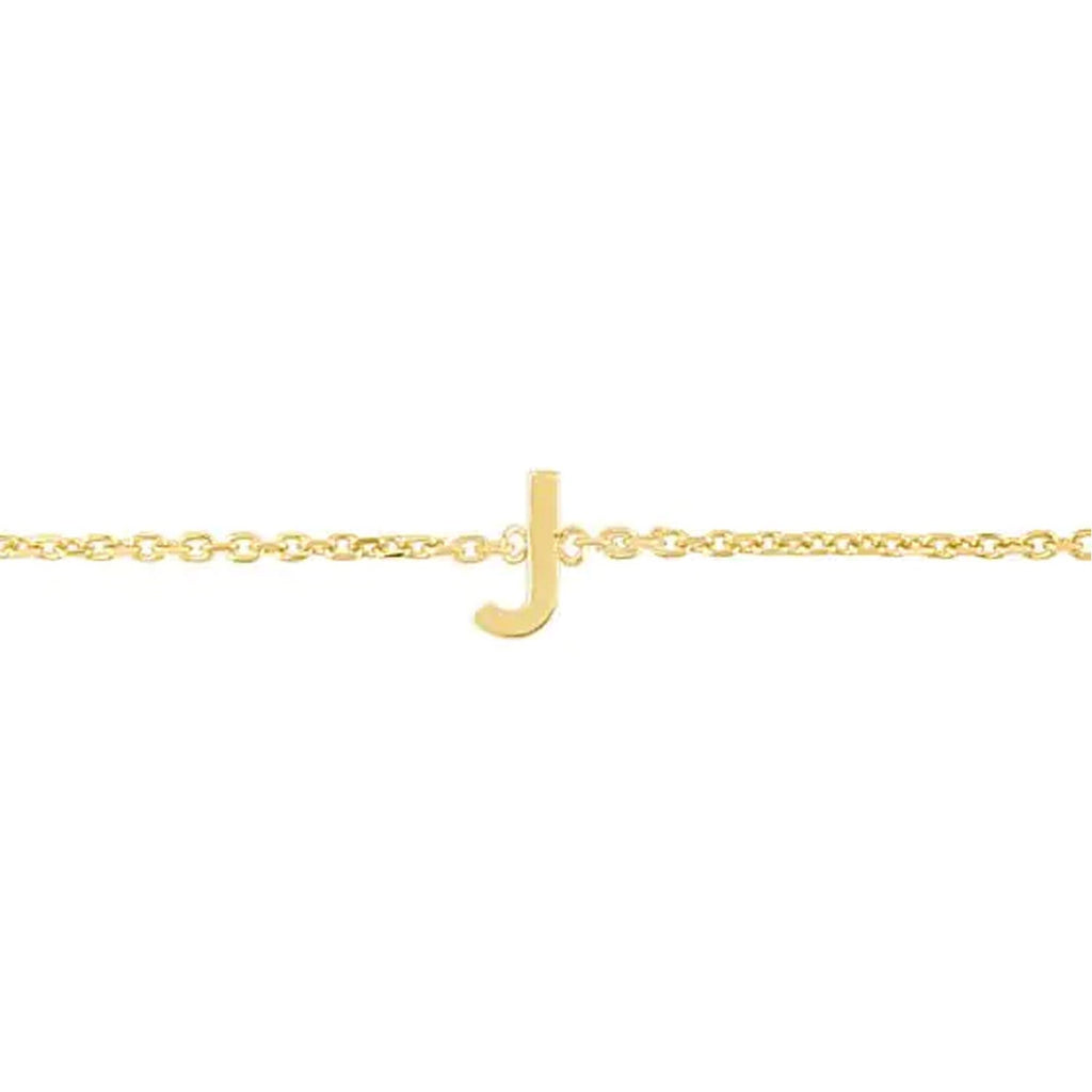 JewelStop 14k Yellow Gold Polished Finish Mini Initial J Bracelet with Spring Ring - 7"