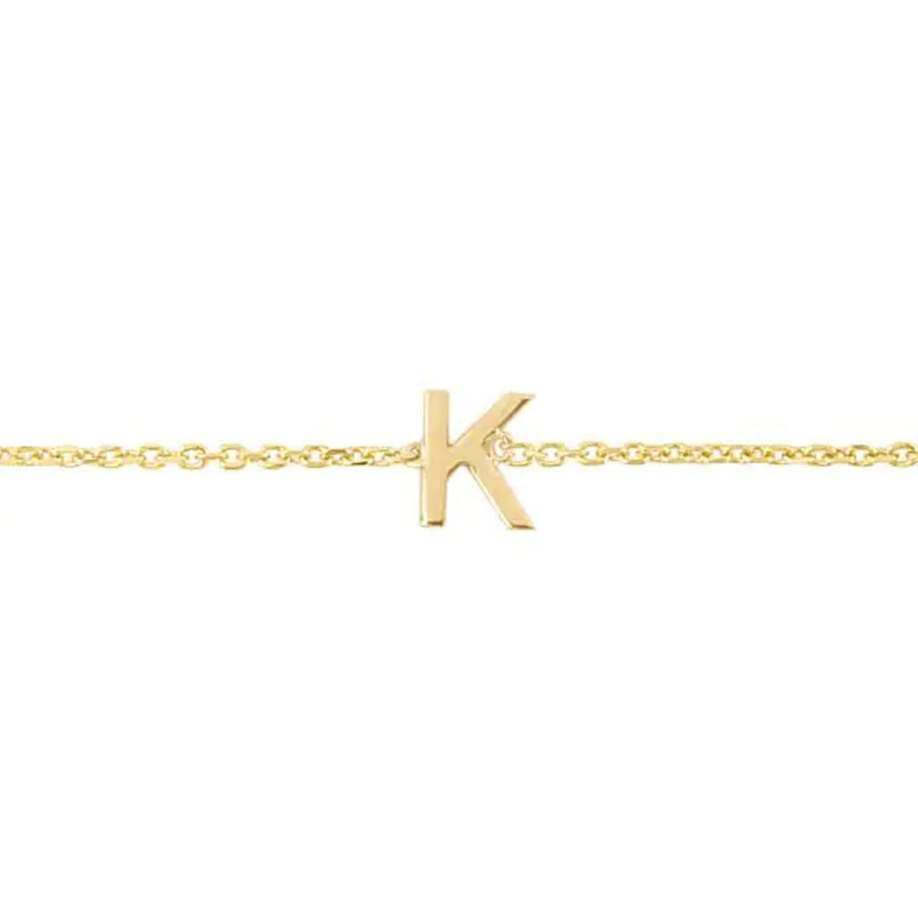 JewelStop 14k Yellow Gold Polished Finish Mini Initial K Bracelet with Spring Ring - 7"