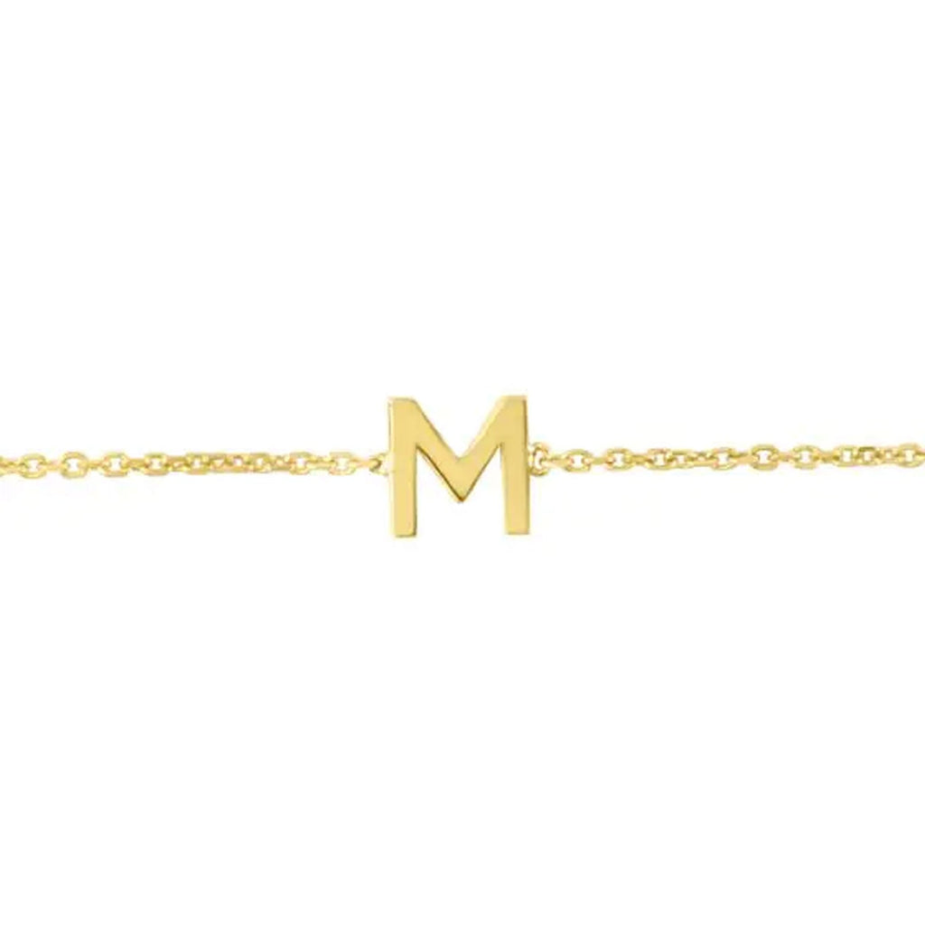 JewelStop 14k Yellow Gold Polished Finish Mini Initial M Bracelet with Spring Ring - 7"