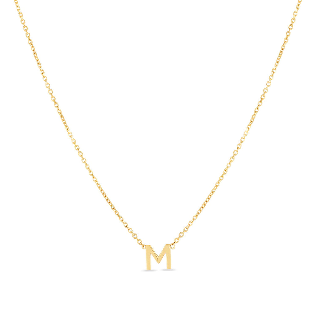 JewelStop 14k Yellow Gold Polished Finish Mini Initial M Necklace with Spring Ring Clasp - 18"