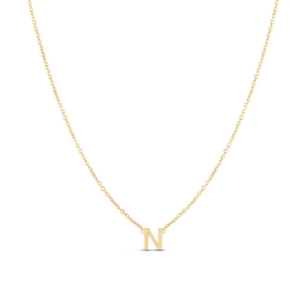 JewelStop 14k Yellow Gold Polished Finish Mini Initial N Necklace with Spring Ring Clasp - 18"