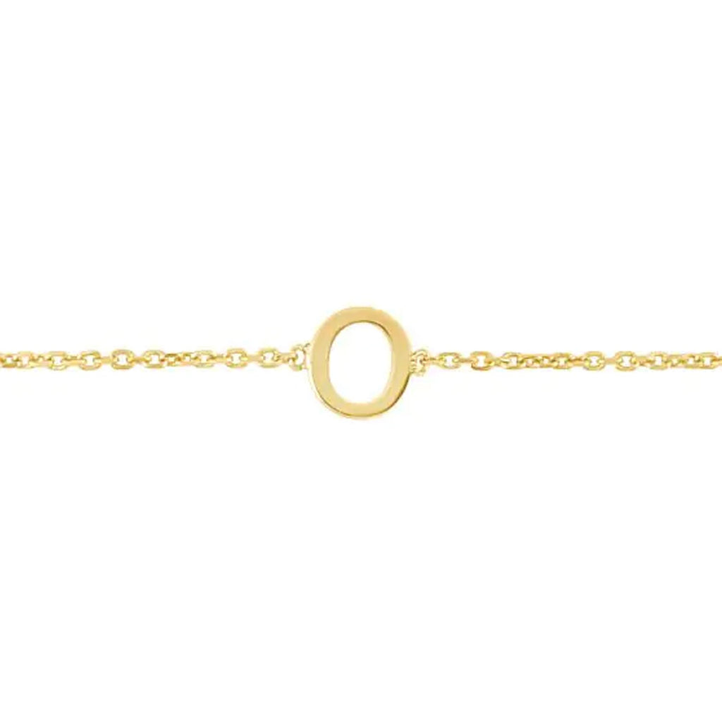 JewelStop 14k Yellow Gold Polished Finish Mini Initial O Bracelet with Spring Ring - 7"