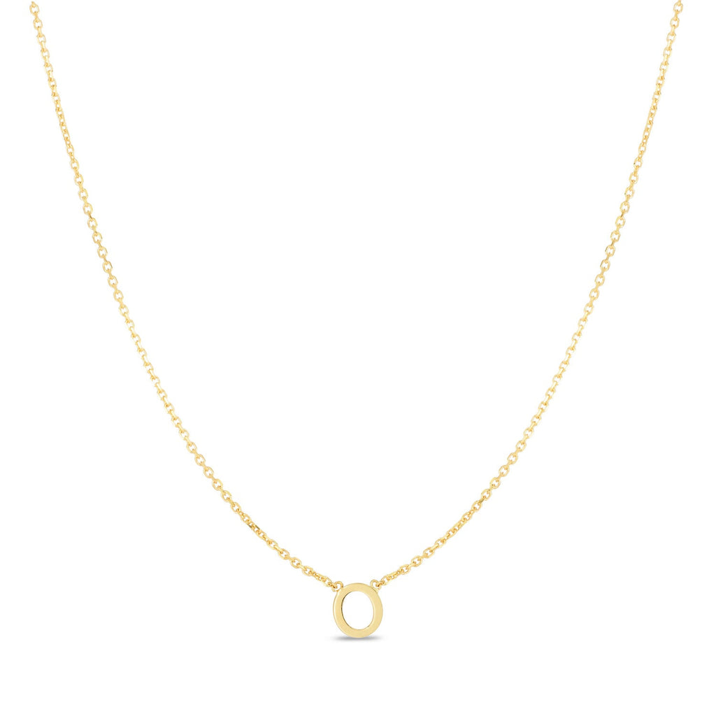 JewelStop 14k Yellow Gold Polished Finish Mini Initial O Necklace with Spring Ring Clasp - 18"