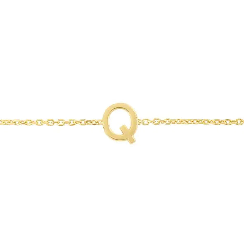 JewelStop 14k Yellow Gold Polished Finish Mini Initial Q Bracelet with Spring Ring - 7"