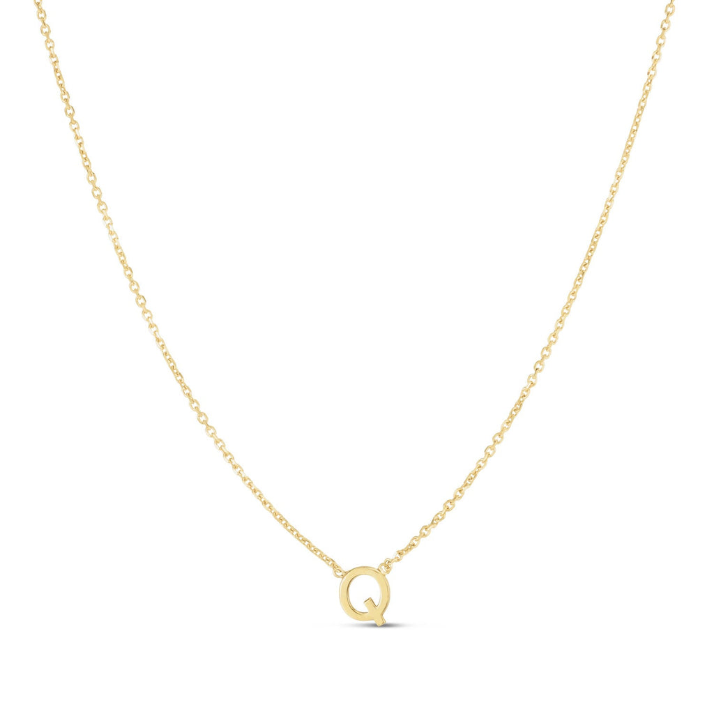 JewelStop 14k Yellow Gold Polished Finish Mini Initial Q Necklace with Spring Ring Clasp - 18"