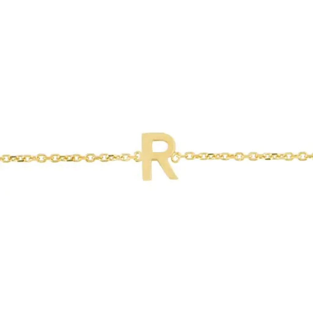 JewelStop 14k Yellow Gold Polished Finish Mini Initial R Bracelet with Spring Ring - 7"