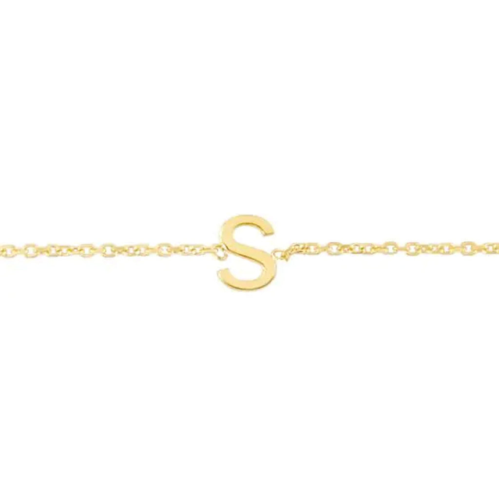 JewelStop 14k Yellow Gold Polished Finish Mini Initial S Bracelet with Spring Ring - 7"