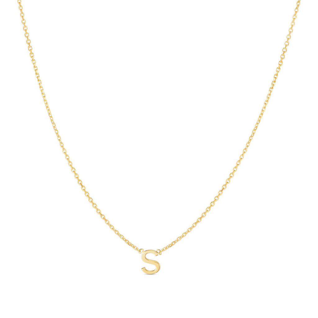 JewelStop 14k Yellow Gold Polished Finish Mini Initial S Necklace with Spring Ring Clasp - 18"