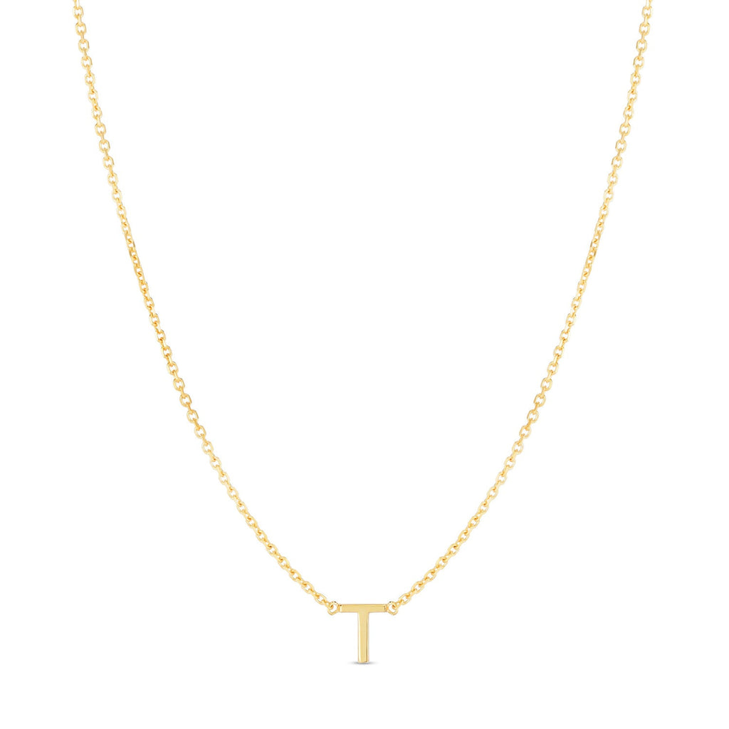 JewelStop 14k Yellow Gold Polished Finish Mini Initial T Necklace with Spring Ring Clasp - 18"