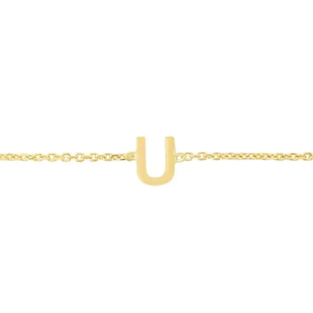 JewelStop 14k Yellow Gold Polished Finish Mini Initial U Bracelet with Spring Ring - 7"