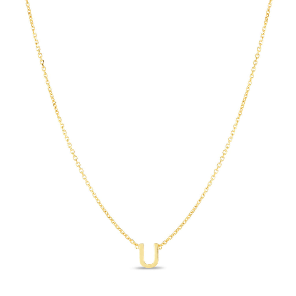 JewelStop 14k Yellow Gold Polished Finish Mini Initial U Necklace with Spring Ring Clasp - 18"