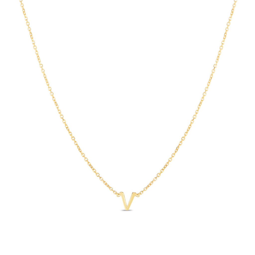 JewelStop 14k Yellow Gold Polished Finish Mini Initial V Necklace with Spring Ring Clasp - 18"