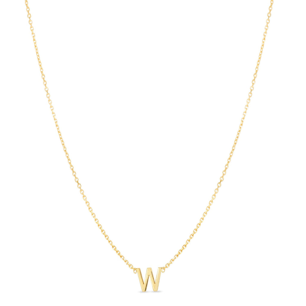 JewelStop 14k Yellow Gold Polished Finish Mini Initial W Necklace with Spring Ring Clasp - 18"