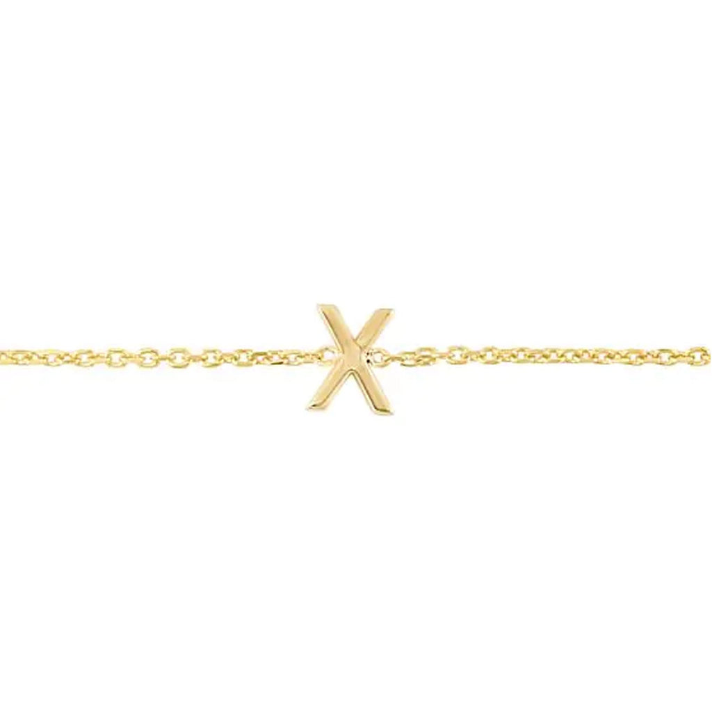 JewelStop 14k Yellow Gold Polished Finish Mini Initial X Bracelet with Spring Ring - 7"