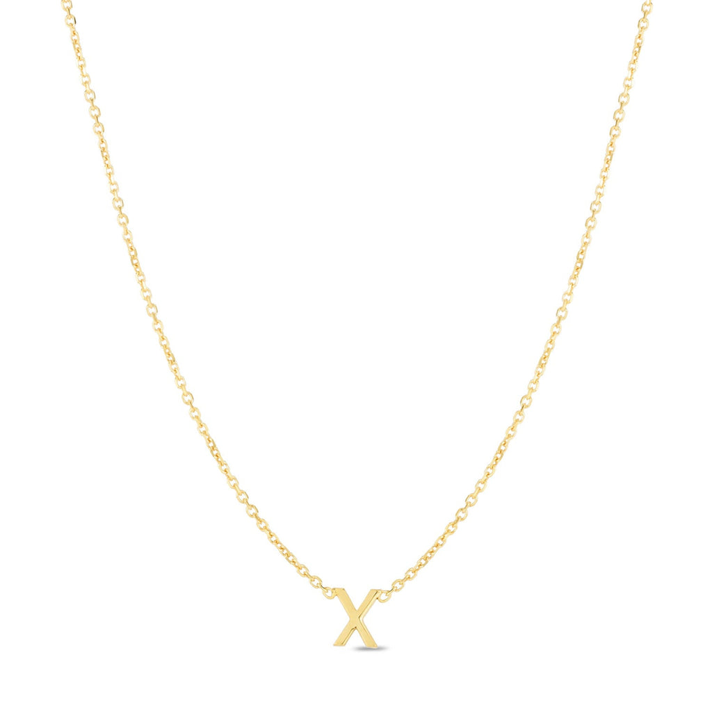 JewelStop 14k Yellow Gold Polished Finish Mini Initial X Necklace with Spring Ring Clasp - 18"