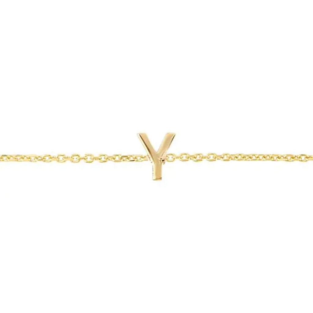 JewelStop 14k Yellow Gold Polished Finish Mini Initial Y Bracelet with Spring Ring - 7"