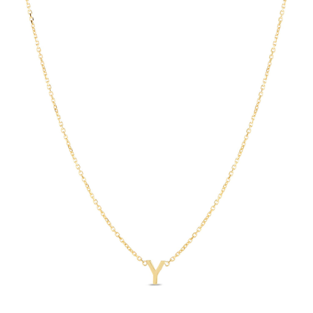 JewelStop 14k Yellow Gold Polished Finish Mini Initial Y Necklace with Spring Ring Clasp - 18"