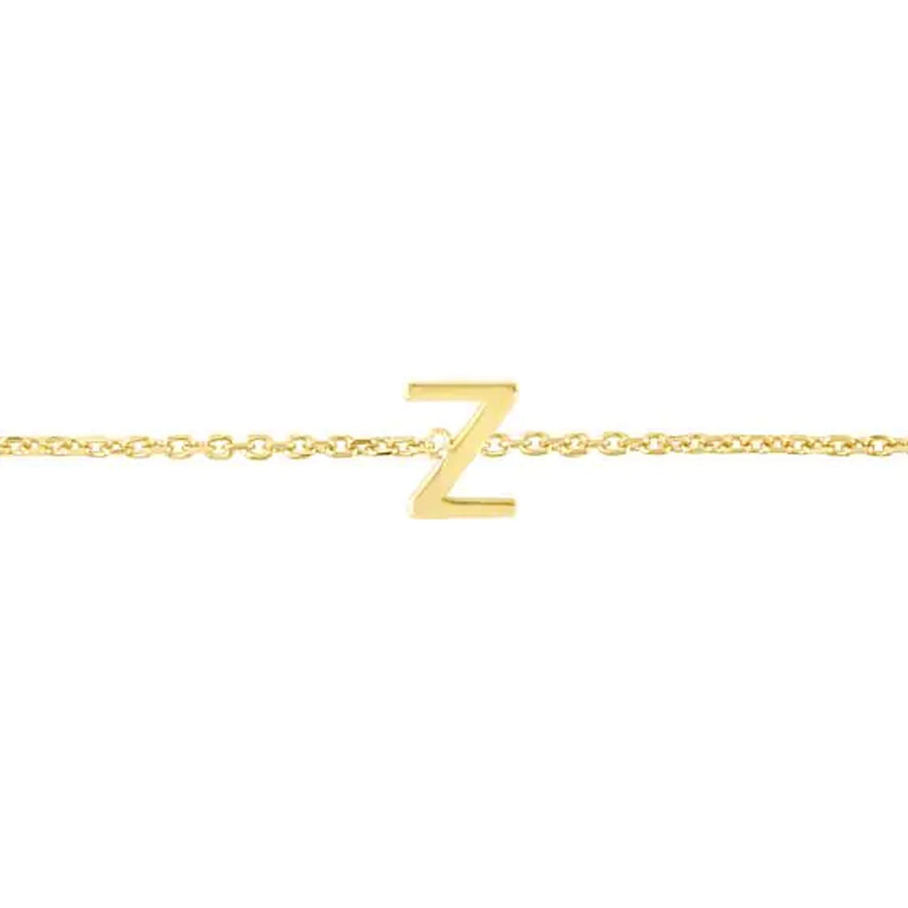 JewelStop 14k Yellow Gold Polished Finish Mini Initial Z Bracelet with Spring Ring - 7"