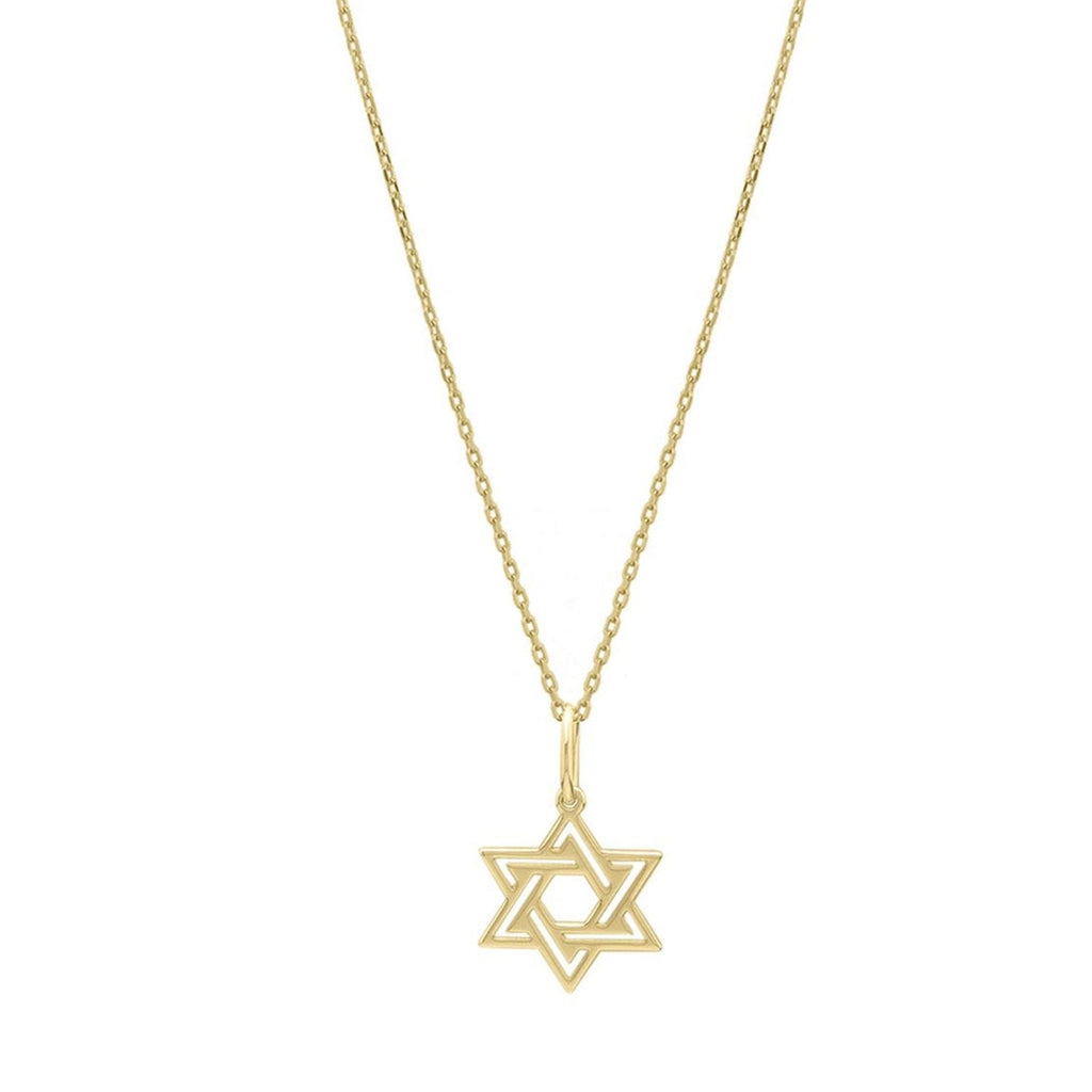 JewelStop 14k Yellow Gold Polished Finish Star of David Pendant on Cable Chain Necklace, Lobster Clasp - 18" 