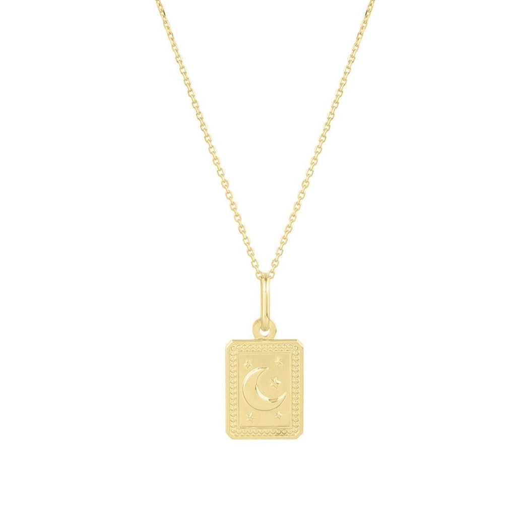 JewelStop 14k Yellow Gold Polished Finish Rectangle Moon & Stars Talisman Pendant on Chain Necklace, Lobster Clasp - 18" 