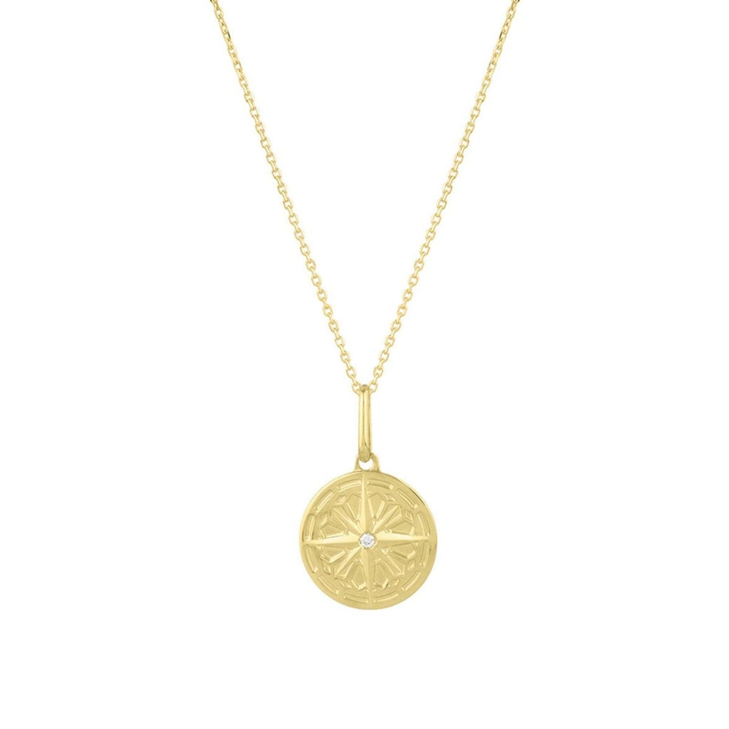 JewelStop 14k Yellow Gold Polished Finish Round North Star Talisman Pendant on Chain Necklace, Lobster Clasp - 18" 