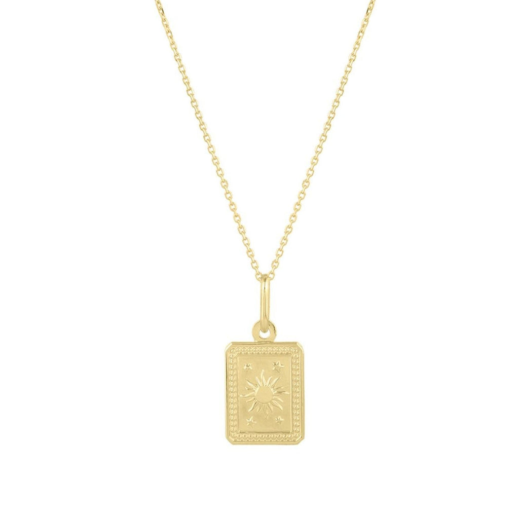 JewelStop 14k Yellow Gold Polished Finish Rectangle Sun & Stars Pendant on Chain Necklace, Lobster Clasp - 18" 