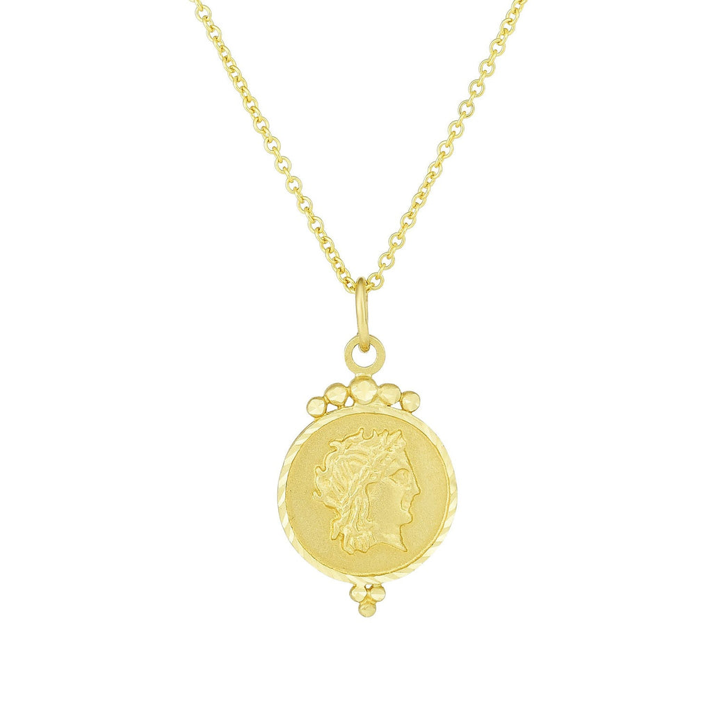 JewelStop 14k Yellow Gold Diamond Cut/ textured Finish 12mm Roman Coin Inspired Cable Chain Necklace with Lobster Clasp - 18" 