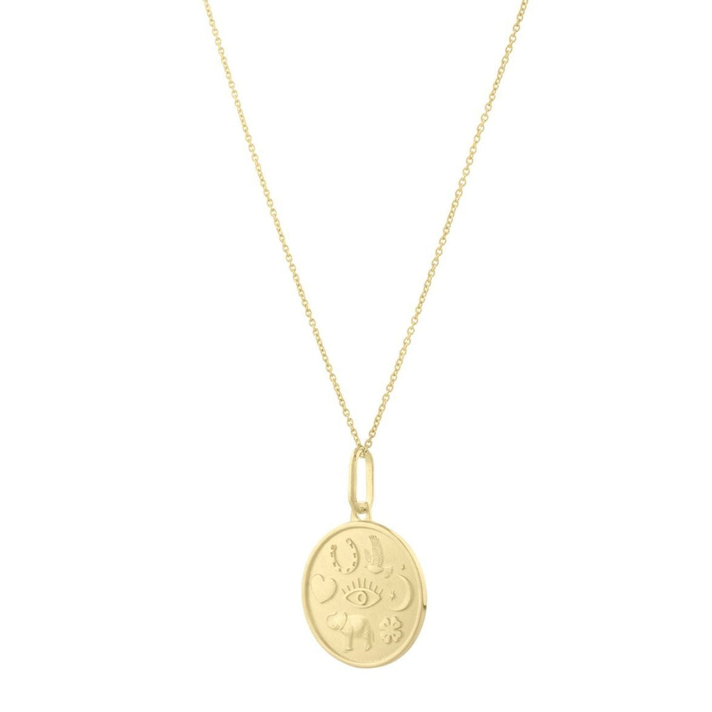 JewelStop 14k Yellow Gold Diamond Cut/ Textured Finish Matte Round Lucky Charms Pendant Chain, Pear Shaped Lobster Clasp - 18" 