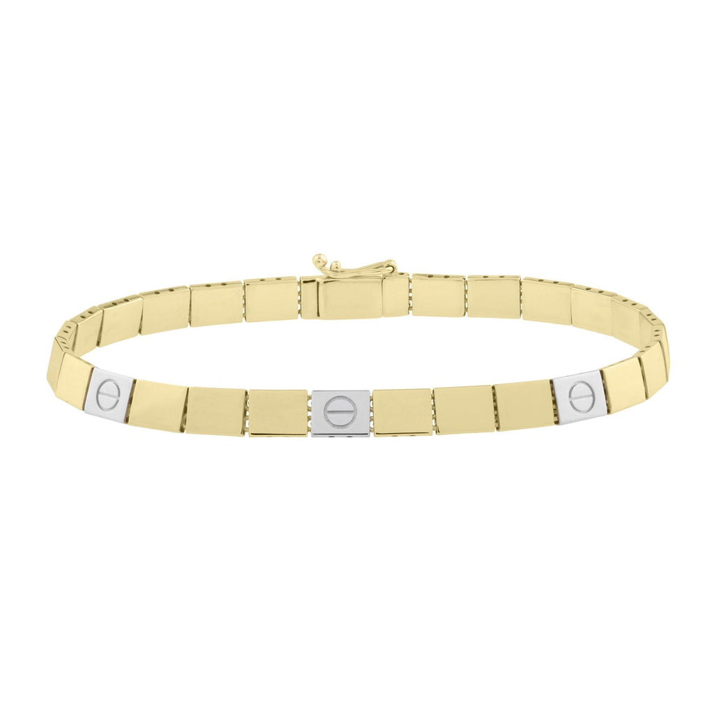 14K Two-Tone Gold Polished Finish 4.8mm Nail Head Bracelet with Box with One Side Figure 8 Clasp - 7"