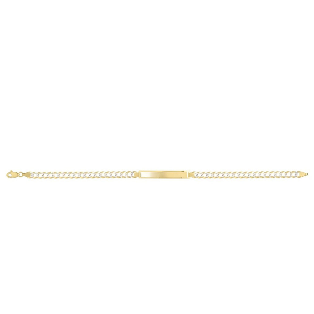 14K Yellow Gold Diamond Cut/ Textured Finish 4.7mm Pave Curb Pave ID Chain Bracelet with Lobster Clasp - 7"