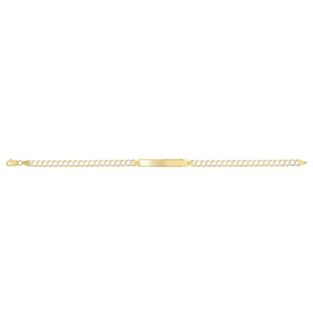 14K Yellow Gold Diamond Cut/ Textured Finish 4.7mm Pave Curb Pave ID Chain Bracelet with Lobster Clasp - 8"