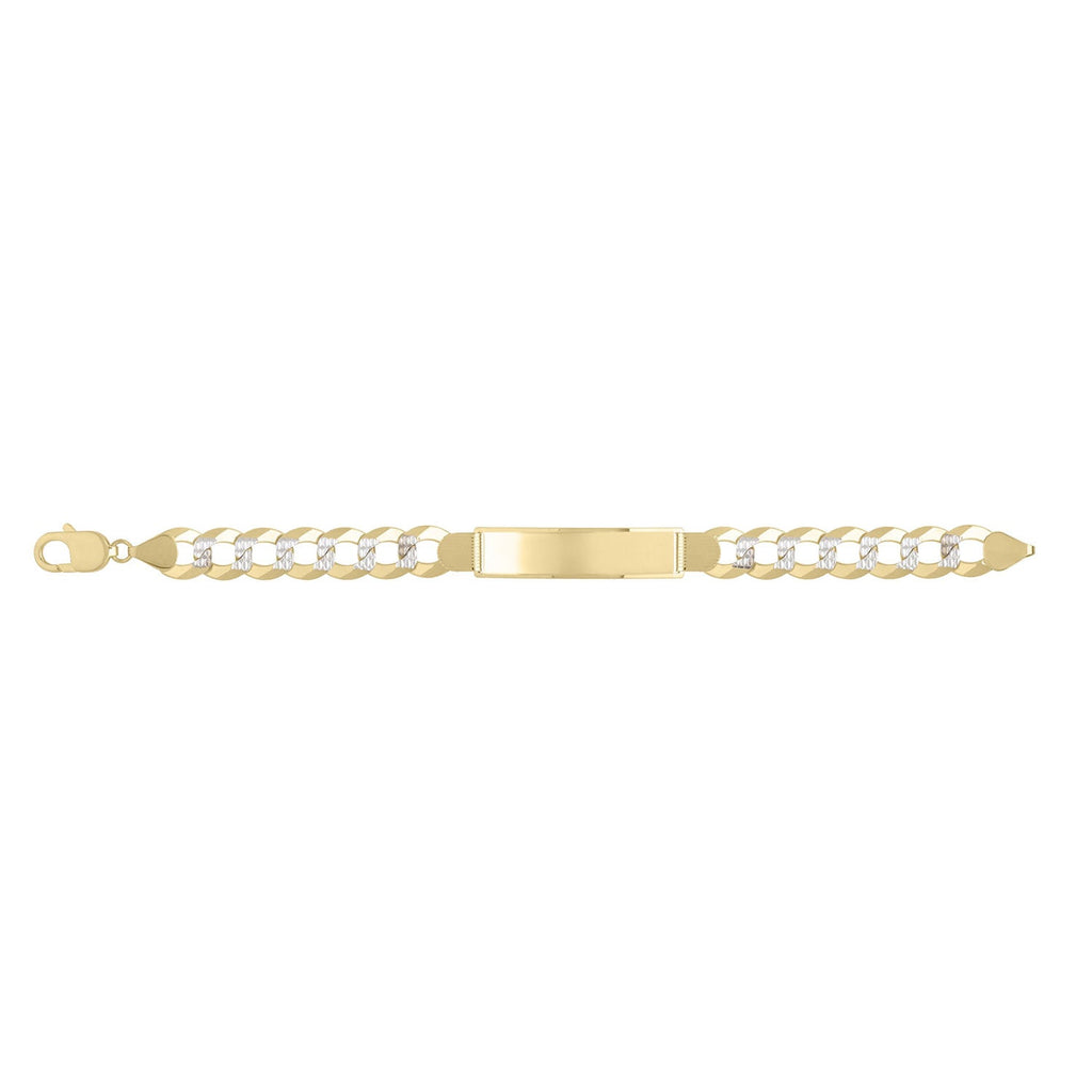 14K Yellow Gold Diamond Cut/ Textured Finish 11.1mm Pave Curb ID Chain Bracelet with Lobster Clasp - 8.5"