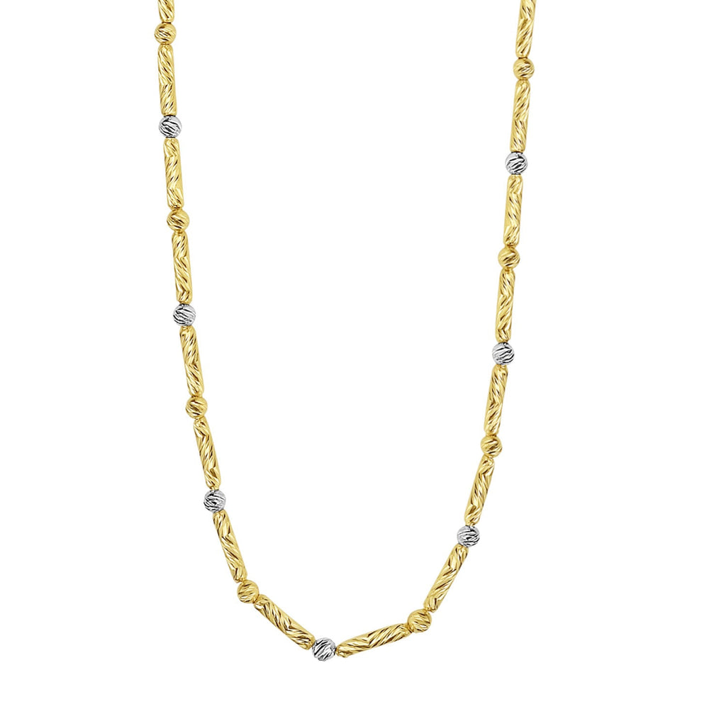 JewelStop 14k Two-Tone Gold Diamond Cut/Textured Finish 1.7mm Bead & Bar Chain, Lobster Clasp - 18"