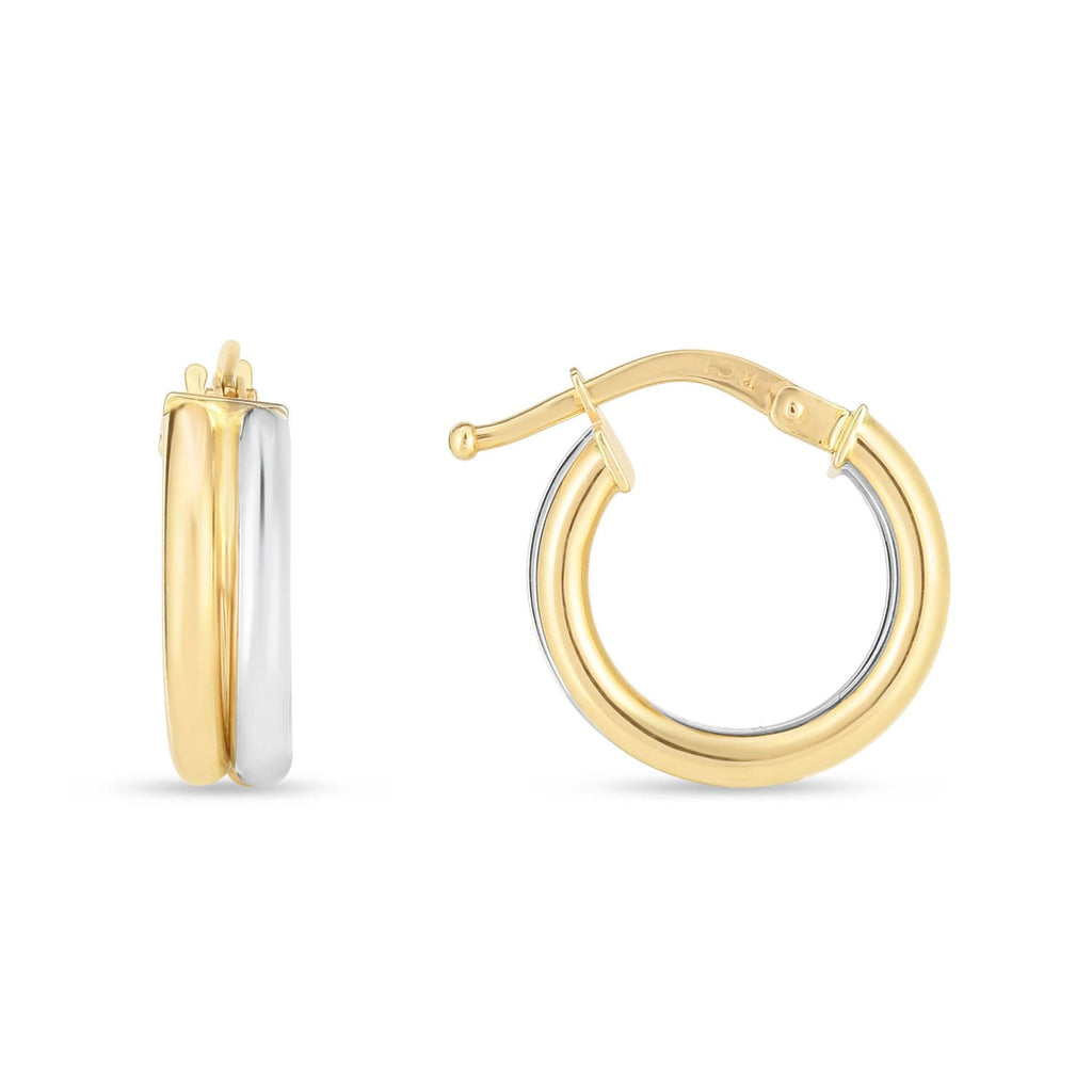 JewelStop 14K Yellow and White Gold Double Round Hoops Earring with Polished Finish and Hinged Closure - 15.3mm(L) x 14.1mm (W)