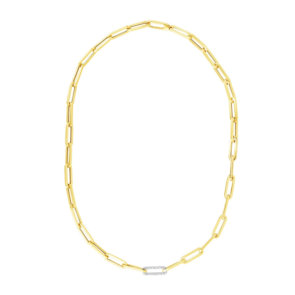 JewelStop 14k Yellow Gold Polished Finish 6mm .32ct Diamond Paperclip Chain Necklace with Lobster Clasp - 17"